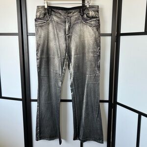 [16] Vintage Simon Chang Women’s Metallic Silver & Black Straight Leg Denim Jean